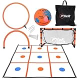 Flick Urban Tekkers Pack 4-in-1 Football Training Equipment for Kids - Tic-Tac-Toe Skills Game Includes Mini Football Goal, x2 Passing Hoops, Exclusive High Grip Mini Football & Football Goal Target