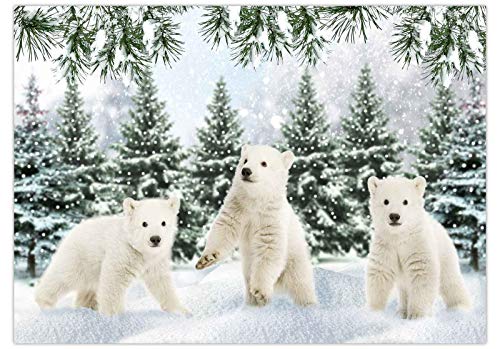 image for Funnytree 7x5FT Polar Bear Backdrop Winter Baby Shower Snowy Forest Ba