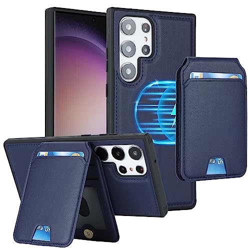 Étui portefeuille Galaxy S23 Ultra MagSafe iCoverCase en cuir bleu foncé