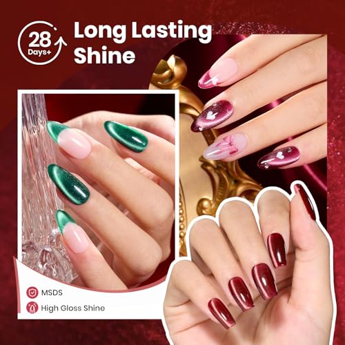 Image of Beetles Jewel Parade Cat Eye Gel Nail Polish Set - 6 Colors Glitter Cat Eye Gel Polish Kit Pink Purple Red Green Blue Brown Burgundy Magnetic Effect Soak Off UV Manicure Gift for Women