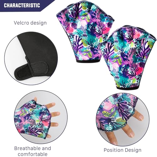 Colorful Swimming Gloves Women Water Aerobics Glove Water Aerobics Equipment for Men Women,Webbed Gloves Aquatic Fitness Water Resistance Diving Gloves Unisex Poll Training Exercise (Coral, M)