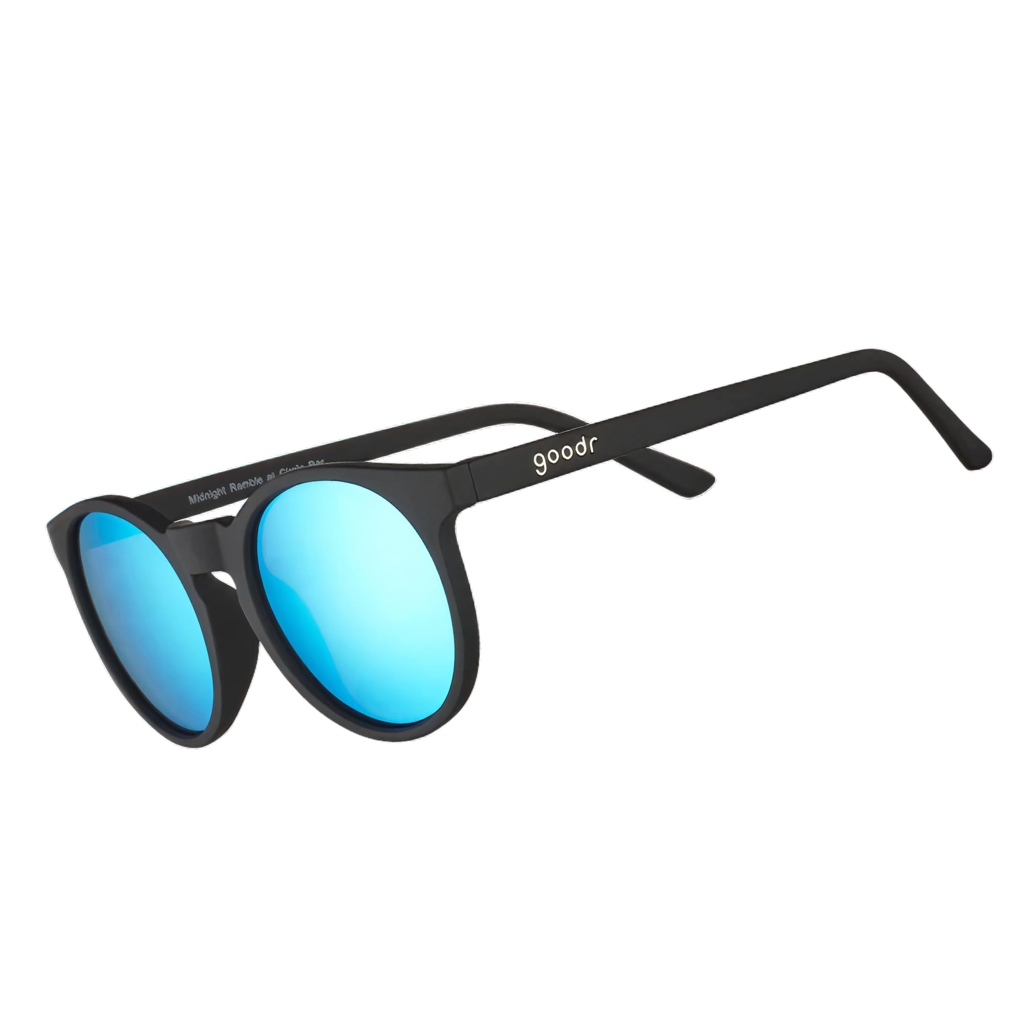 Midnight Ramble at Circle Bar Polarized Round Sunglasses, Small Sized (Circle G), Black Solid Frame with Blue Mirrored Reflective Lenses, UV400 Protection, No Slip, No Bounce