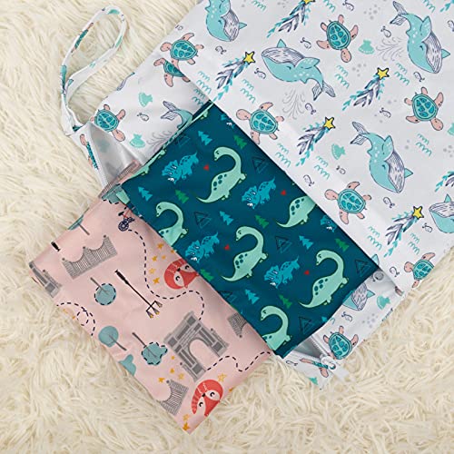 Image of babygoal Wet Dry Bags 3 Pack for Baby Cloth Diapers, Washable Travel Bags, Beach, Pool, Gym Bag for Swimsuits & Wet Clothes with Two Zippered Pockets 3LN17