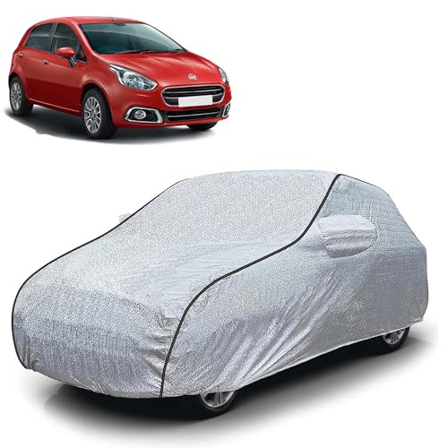 Image of Sulfar 100% Waterproof Car Body Cover Compatible with Mirror for Fiat Punto Evo (Triple Stitched, Full Bottom Elastic, Magic Silver with Black Piping)