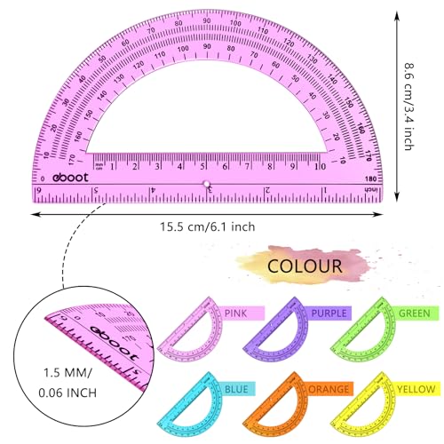 Image of EBOOT 24 Pack Plastic Protractors Math Protractor 180 Degrees 6 Inch (Multi Colors)