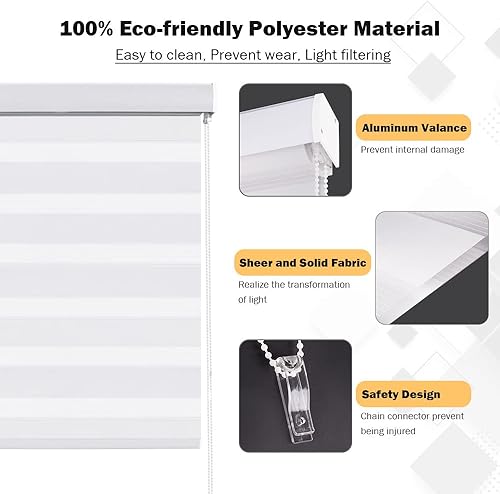 Miniatura 2 de Kokorona Zebra - Persianas enrollables para ventanas, de doble capa con diseño de cebra, cortinas traslúcidas para control de luz y noche, con