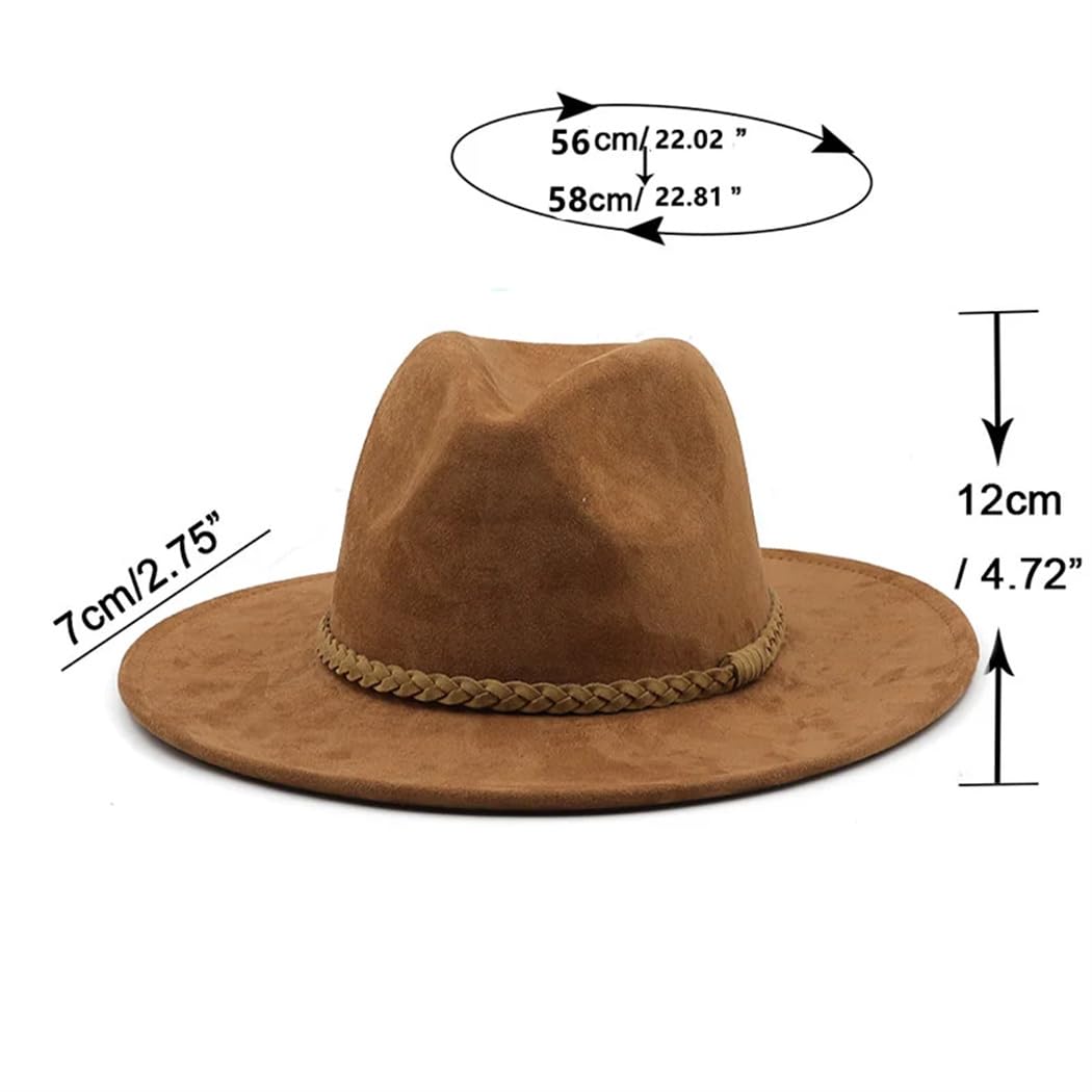 Cappello Fedora da donna in pelle scamosciata, 8 cm, a tesa larga, cappello in feltro per chiesa di Panama, cappello a fascia per matrimonio