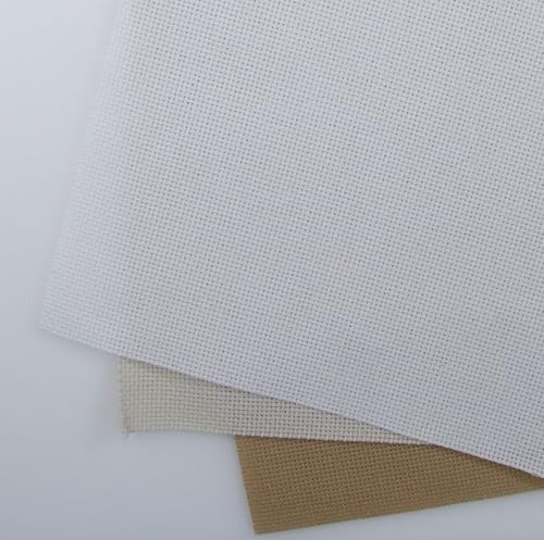 Image of KCS 3 pc of 15 inch x 18 inch(38cmx45cm) Counted Cross Stitch Cotton Aida Cloth Needlework Rolled Fabric Box,18CT,Khaki+Pearl Grey+White
