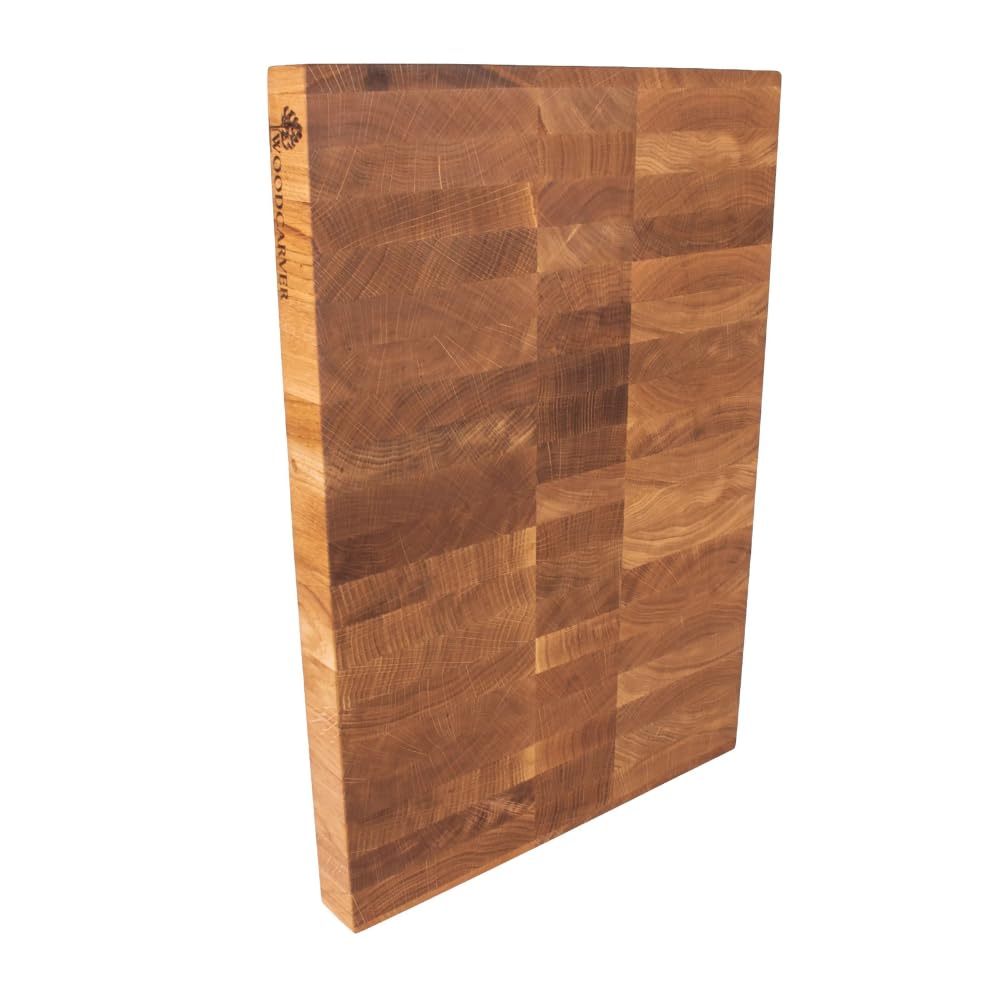 Woodcarver Endgrain Tagliere in rovere 50 x 35 x 4 cm, in legno massiccio, adatto ai coltelli e autorigenerante, realizzato a mano e oliato, extra stabile e durevole