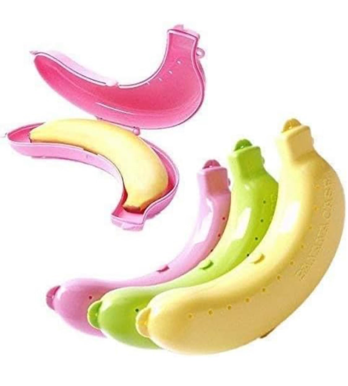 Trendy Banana Case Set of 2, Portable Crush Proof Fruit Holder Box, Food Grade Plastic, Multicolour, for Kids Lunch Box, Travel and Office-image-2