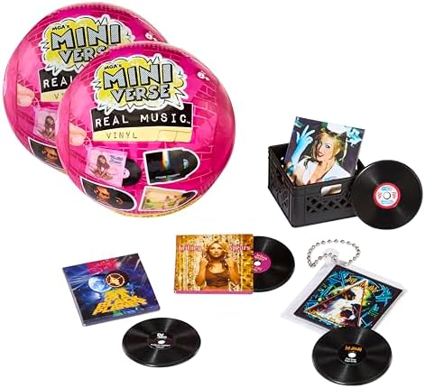 MGA's Miniverse - Real Music Vinyl 2er-Packung zum Sammeln - 8 abspielbare Mini-Vinyl-Schallplatten mit Aufbewahrungskisten und Schlüsselanhängern, ab 8 Jahren