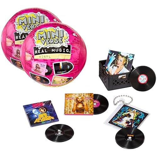 MGA's Miniverse Real Music Vinyl (2 Pack) Mystery Blind Pack, 4 Mini Playable Records per Pack, Sleeve & Keychain, Collectors, Gift, Britney Spears, Elton John, TLC