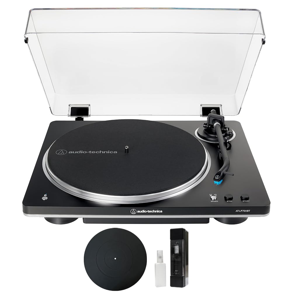 Audio-Technica AT-LP70XBT Fully Automatic Wireless Belt-Drive Turntable, Black/Silver Bundle w/Deco Gear Universal 12" Silicone Rubber Platter Mat +