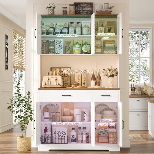 HOSTACK 71"H Kitchen Pantry Storage Cabinet, Farmhouse Hutch Cabinet, White - Image 6