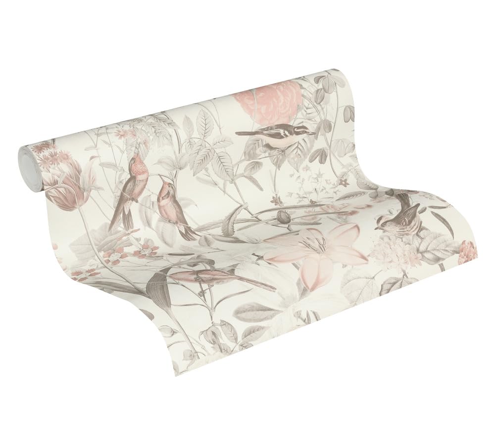 Carta Da Parati Floreale Exotic Life Carta da parati tessuto non tessuto 10.05 m x 0.53 m Grigio Rosa Arancione Prodotto in Germania da A.S. Création 372762 37276-2