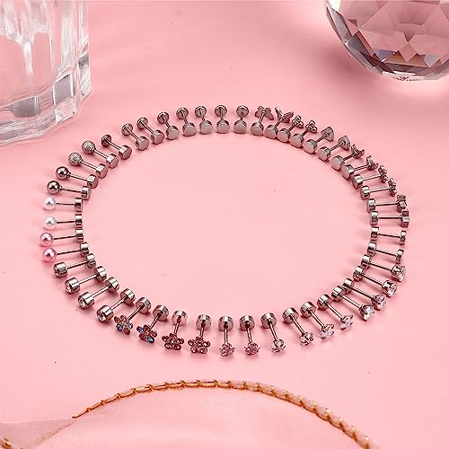 LOYALLOOK Screw Back Earrings Stud for Girls Women Surgiacl Steel Hypoallergenic Cartilage Stud Earrings Tiny CZ Screwback Flat Back Stud Earrings Set Piercing Jewelry Multicolored 20G A