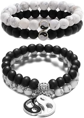 4 Pcs Matching Yin Yang Friend Couple Bracelets Handmade Adjustable Matching Cord Bracelets Boyfriend Girlfriend Relationship Gifts