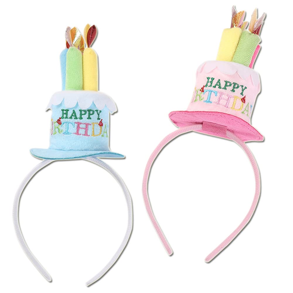 YGCHEN Compleanno Cerchietto Mini Cappello Fascia Torta Candele Cerchietti Happy Birthday Corona Tiara Festa Fascia per Capelli Bambini Compleanno Cappellini Cerchietto 2 Pezzi
