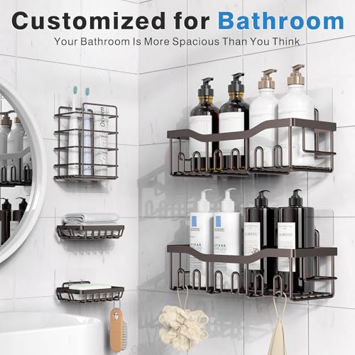 Image of 5-Pack Shower Caddy, No Drill Adhesive Shower Organizer, Rustproof Stainless Steel Bathroom Organizer, Space-Saving Bathroom Shelves for Apartment Essentials, Kitchen Storage Home Decorr-Larger