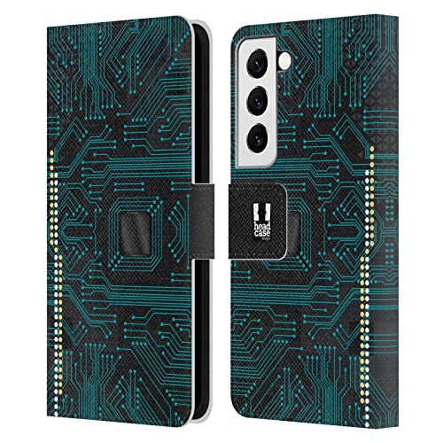 Étui Samsung S22 5G Head Case anti-choc portefeuille cuir noir circuits