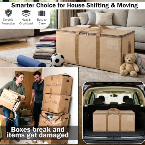 Image of Storite 2 Pack Jumbo Super-Size 81 L Canvas Moisture Proof MultiPurpose Heavy Duty Storage Bag for Toys /Stationery /Blankets /Clothes /Moving Bags With Strong Handles Rectangular Cream(87x26x36cm)