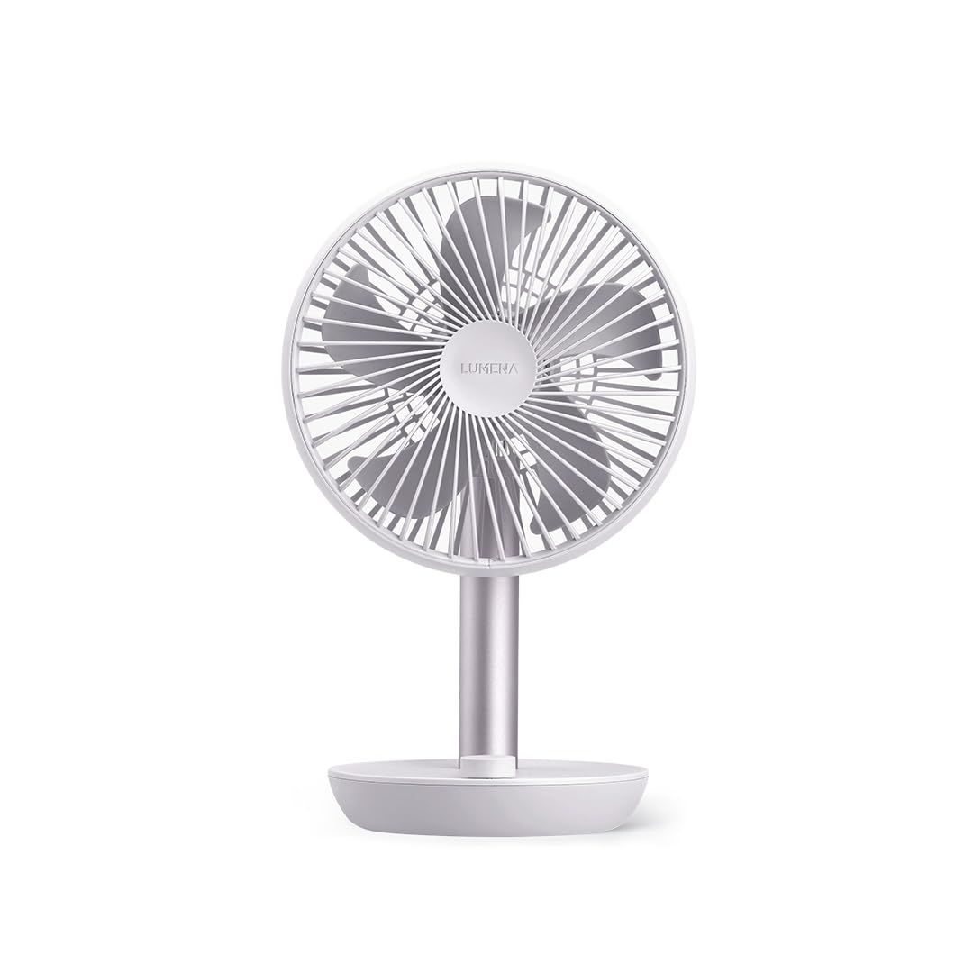 LUMENA Fan Stand 3Z - Ventilatore da scrivania oscillante portatile | Batteria ricaricabile a 4 velocità da 4000 mAh, oscillazione automatica, timer, design elegante opaco per casa o ufficio (viola)