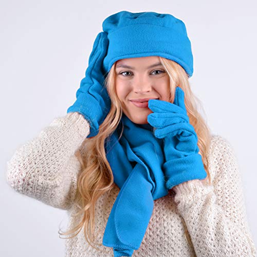 boxed-gifts Women's Warm Polyester Fleece Winter Set Fur Trim - Glove Hat and Scarf Set for Women - One Size (Turquoise 50)2
