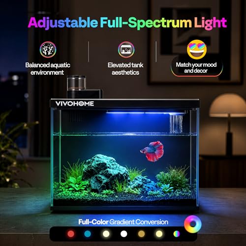 VIVOHOME 5 Gallon Smart Fish Tank with APP Control and Auto Feeder | Aquarium Starter Kit with Filter and Pump, Temperature Display, RGB LED Light, Self Cleaning Betta Fish Tank for Desktop - Image 5