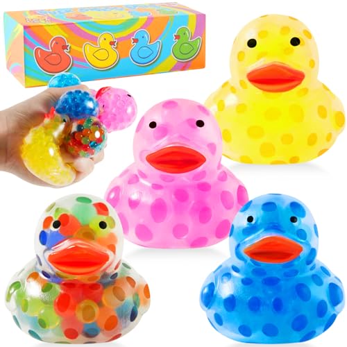 4 Stück Antistressball, Mini Duck Stressbälle, Knautschball für Kinder und Erwachsene - Stressball zum Kneten, Knetball für Hände Therapie, Squeeze Ball Anti Stress Spielzeug Wiederverwendbare