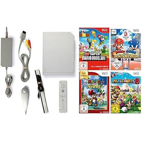 Nintendo Wii Konsole inkl. Zubehör und mit 4 Super Mario Spielen Cover