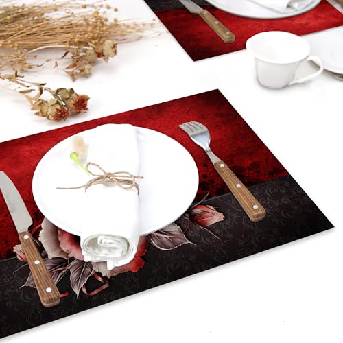 Red Rose Placemats for Dining Table Set of 6,Vintage Flowers Place Mats for Home Party Kitchen Indoor Holiday Rustic Washable Heat Resistant Table Mats 12 x 18 Inch by Snowmolle - Used condition - Image 6