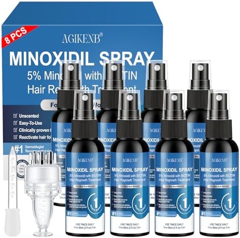 8 Pack 5% Minoxidil Spray for Men & Women – Biotin Infused Hair & Beard Regrowth, Extra Strength to Stop Hair Loss & Thinning, Promotes Thicker, Fuller Hair – 8 Month Supply