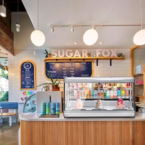 Image of Commercial Display Refrigerator, 3.5 Cu.Ft Refrigerated Display Case with Adjustable Shelves and LED Lighting, Countertop Display Fridge with Rear Sliding Glass Door for Cafe, Restaurant, Bakery