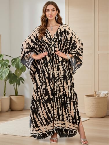 Image of IMAGEKOPE Women's Plus Size Animal Print V-Neck Batwing Kaftan Beach Dress Bathing Suit Cover-Up Loungewear