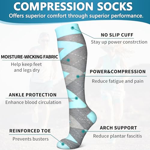 Image of 6 Pack Copper Compression Socks for Women and Men Circulation-Best Support for Medical,Running,Nursing,Athletic