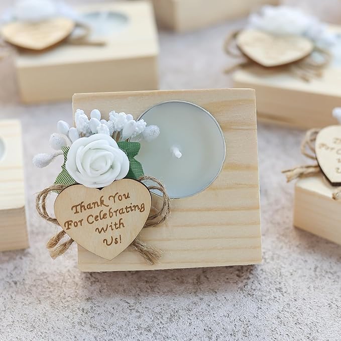 Juego de 100 portavelas de madera para recuerdos de boda, despedida de soltera, regalos de baby shower para invitados, regalos de velas para