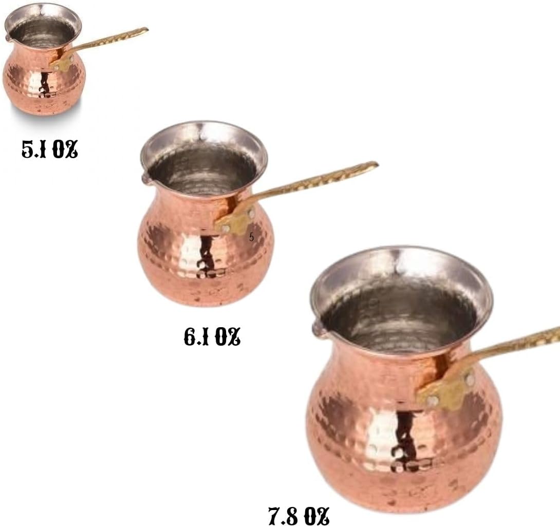 Turkish Coffee Pot, Greek Arabic Coffee Maker, Hammered Copper Coffee Cezve, Stove Top Coffee Maker with Brass Handle, Hammered Handmade Vintage Stovetop Handcrafted Jazva Briki Cezve, 3 Peaces Set
