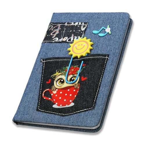 Image of COI Cute Denim Notebook Diary Hard Bound with Front Pocket & Sun Bookmark, A5 156 Ruled Pages 70 GSM Bleed Free Paper, Journal for Girls Women, Daily Planner for School College Office Travel Gift