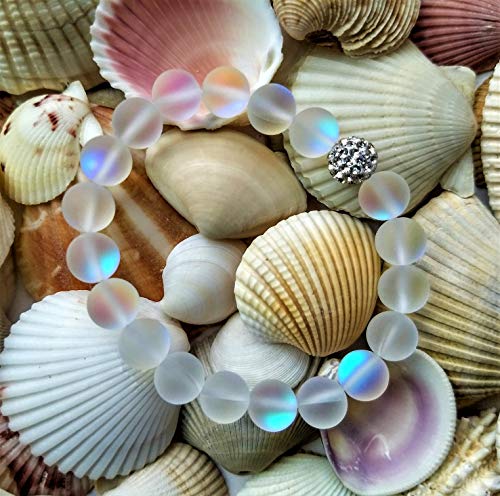 HOPE INSPIRED Kids Size Mermaid Glass Friendship Bracelet with Frosted White 8 mm Moonstone Beads3