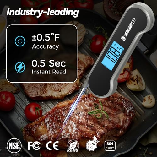 0.5 Sec Instant Read Meat Thermometer Digital with ±0.5℉ Precision, Food Thermometer for Cooking Kitchen Gadgets, Oven Grill Candy BBQ Essentials Accessories, Gifts for Him Dad Men Birthday, Grey - Thumbnail 2