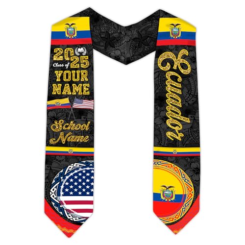 MonkeyVan Custom Ecuador Graduation Sash, Ecuadorians American Flag Graduation Stole 2025, Ecuador Flag Pride Graduation Sash Ecad 13