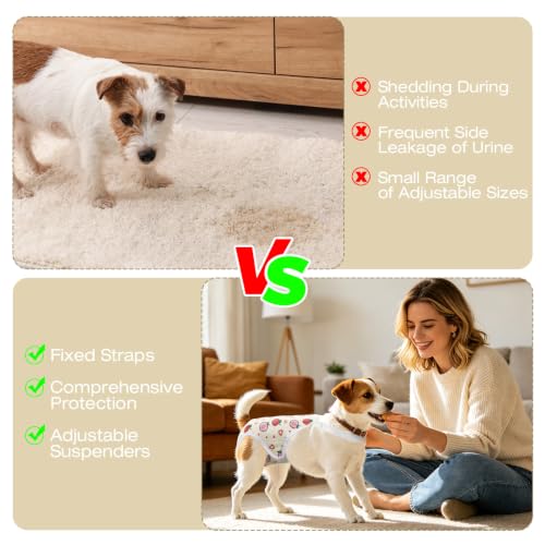 Image of Jollywoods 3 Pack Washable Female Dog Diapers with Adjustable Suspender | French Bulldog Period Panties, Escape Proof Dog Underwear Female, Super Absorbent Leakproof for Dog in Heat Cycle XS /S