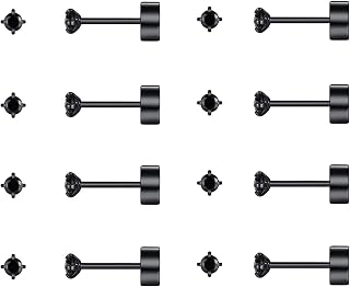 FOSIR 8 Pairs Tiny Flat Back Earrings for Women Men 14K Gold Plated Surgical Stainless Steel Stud Earrings Hypoallergenic Cubic Zirconia Studs Cartilage Earrings 2mm 3mm 4mm