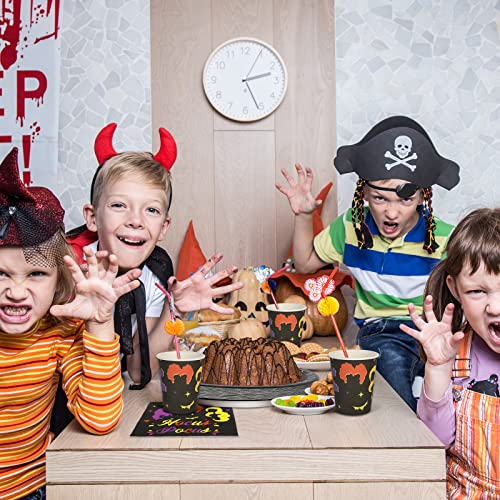 Whaline 100Pcs Halloween Tableware Set Hocus Pocus Disposable Dinnerware Set 50Pcs Paper Plates 25Pcs Napkin 25Pcs Cups For Halloween Party Witch Theme Party Supplies Table Decorations #TOP4