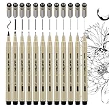 12-Piece Fineliner Pen, Assorted Point Sizes 0.05 to 3mm & Brush Pens, for Art,...