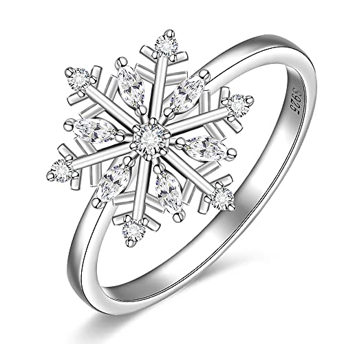 Snowflake Ring Snowflake Silver Flower Rings Christmas Jewelry Simple Gifts For Girls Elegant Rings Size8 #TOP1