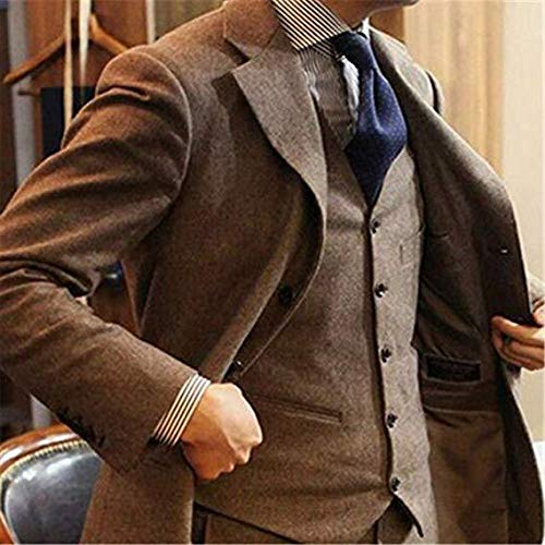 Retro Men's Suits Brown Tweed Herringbone Groom Slim Fit Formal Khaki Blazer Vintage Wedding 3 Pieces Tuxedos3