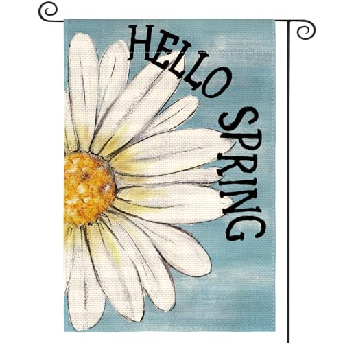 AVOIN colorlife Hello Spring Daisy Blue Garden Flag 12x18 Inch