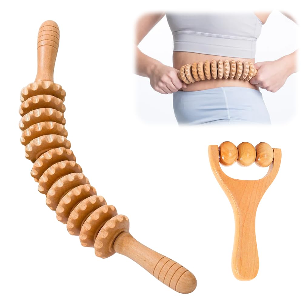 mizikuu 2 Piezas Rodillo de Masaje Madera, Rodillo Masaje Muscular Madera Rodillo Muscular para Espalda, Cuello, Hombros, Piernas, Pies, Promover Circulación SanguÃnea y Aliviar Tensión Muscular