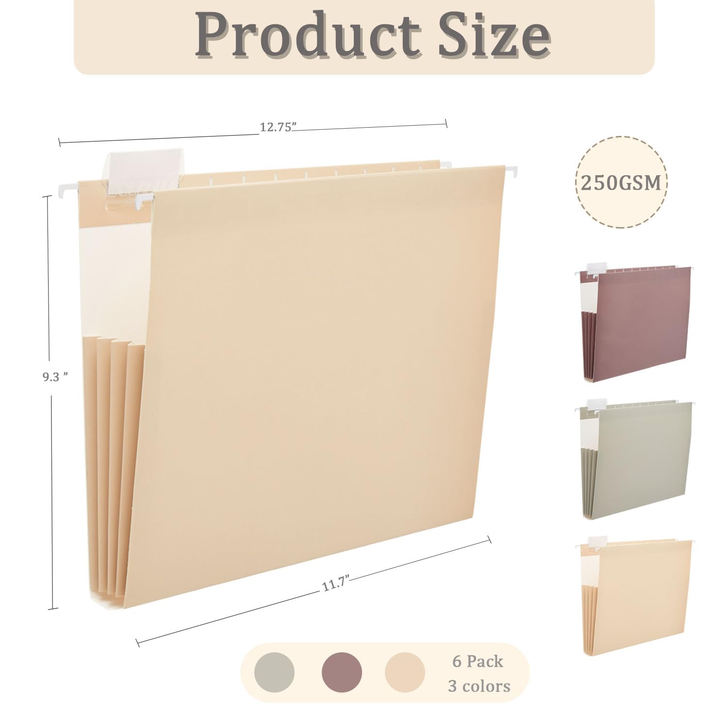 Paquete de 6 carpetas colgantes de capacidad extra, carpetas colgantes reforzadas tamaño carta con pestañas ajustables de 1/5 corte, carpetas colgantes expandibles para archivador, organizador